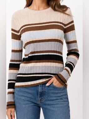 EUC Theory Textured Multicolor Striped Ribbed Sweater Size XS